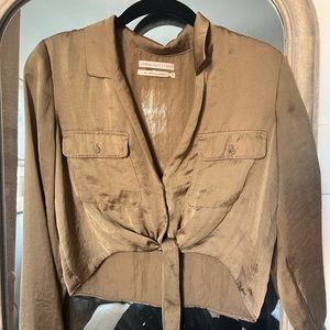 URBAN OUTFITTERS Green Satin Front Tie Top size Small